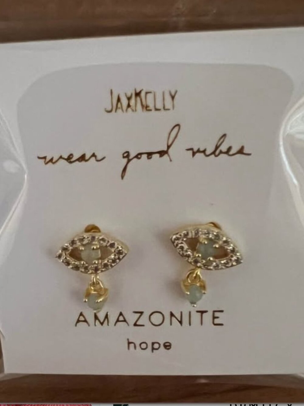 JaxKelly Evil Eye earrings Amazonite 18k gold plating, SS posts